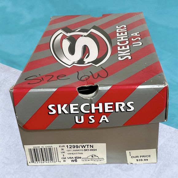 Vtg 90's Y2K Skechers Sky Jammers Wheat Tan Leather Thong Sandals Size 6 W WIDE - Picture 15 of 16